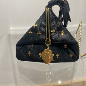 Vintage FIOCCHI ITALY Black Lambskin Leather 24kGOLD FIRENZE coin purse